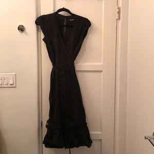 Reformation, linen wrap dress with ruffle bottom